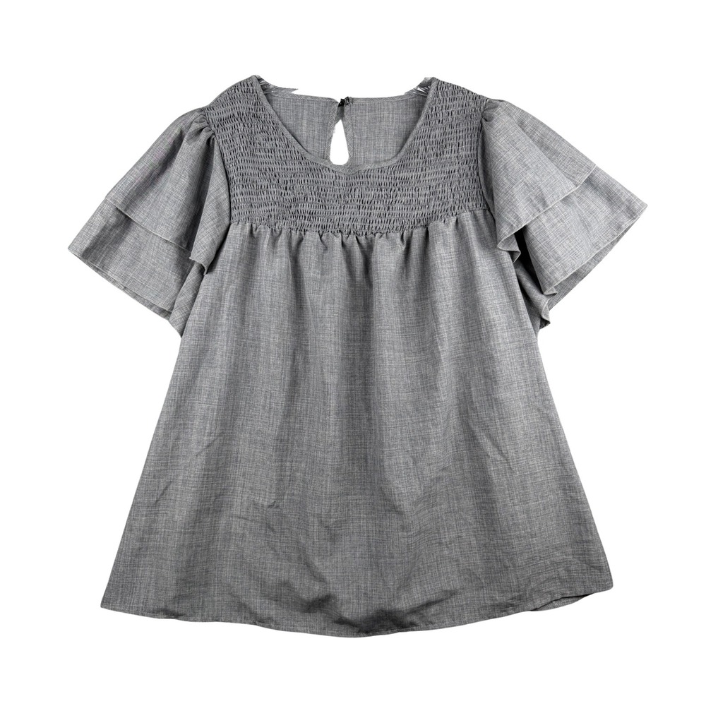 SHEIN Curve Grey Smocked Flutter Sleeve Peplum Blouse 4XL